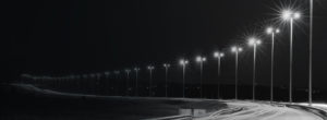 Black and White image of street road lighting