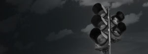 Black and white image of a street light